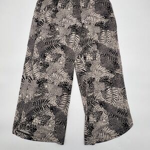 Leopard Palm Wide Leg Pants Womens Large Black White Animal Print Stretch Pullon